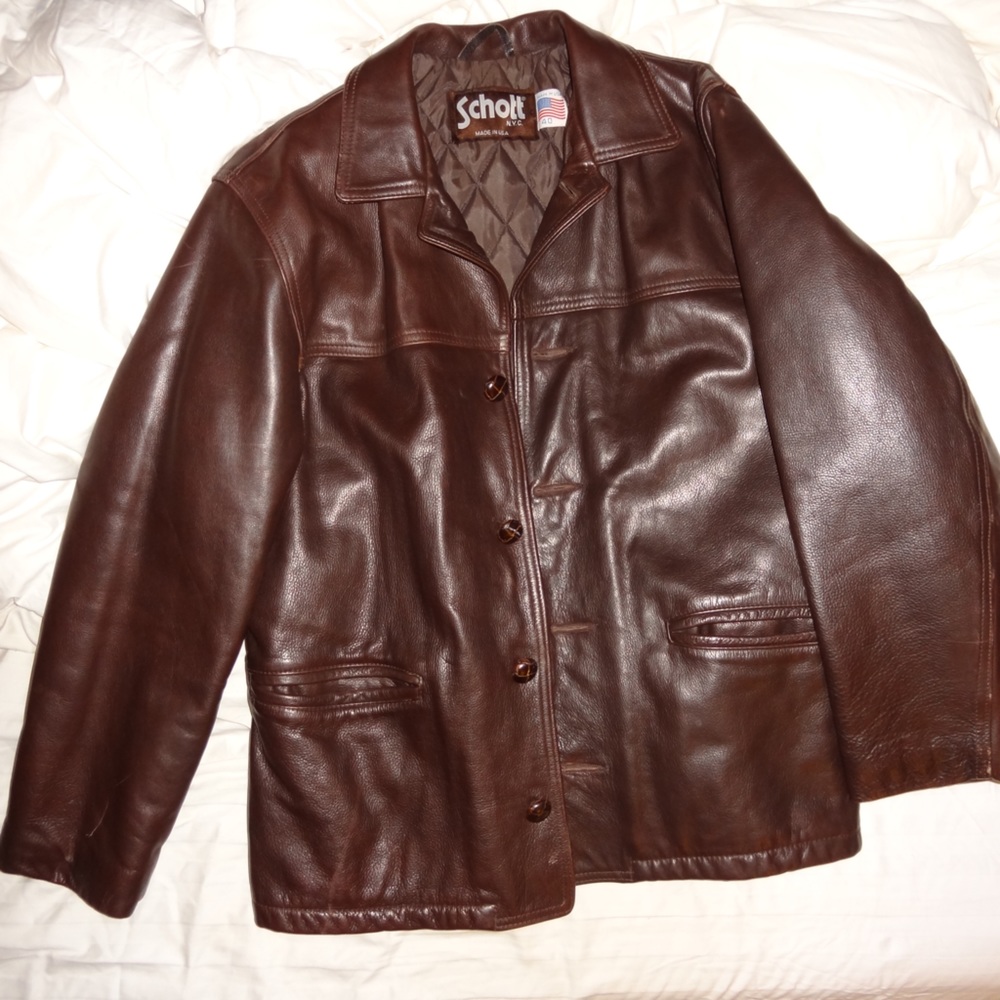 Schott motorcycle jacket Dark Brown,Lined satin,2 inner breast pockets and 2 out